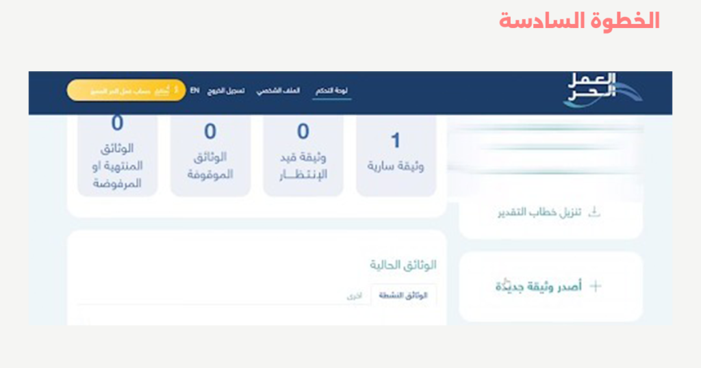 الخطوة السادسة من خطوات إصدار وثيقة العمل الحر في السعودية